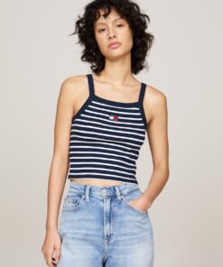TOMMY BADGE RIBBED CROP TOP