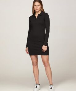 RIBBED SLIM POLO MINI DRESS