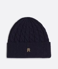 TH MONOGRAM CABLE KNIT BEANIE