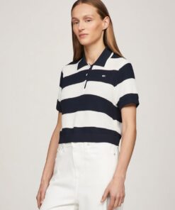STRIPE CROPPED BOXY POLO SHIRT