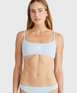 TH MONOGRAM STAMP RIBBED BRALETTE BIKINI TOP