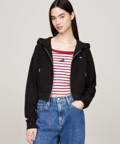 RIBBED OTTOMAN CROPPED ZIP-THRU HOODIE