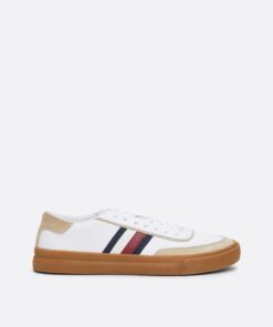 MIXED TEXTURE LEATHER CUPSOLE TRAINERS