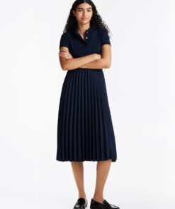 GOLD-TONE BUTTON SLIM MIDI POLO DRESS