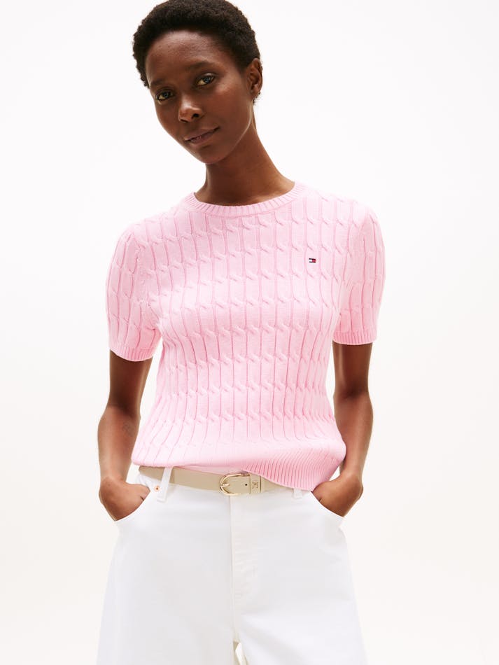 CABLE SHORT SLEEVE SWEATER