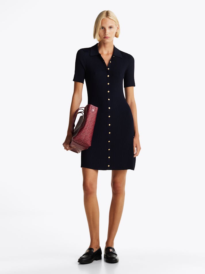 BUTTON-THRU MINI POLO DRESS