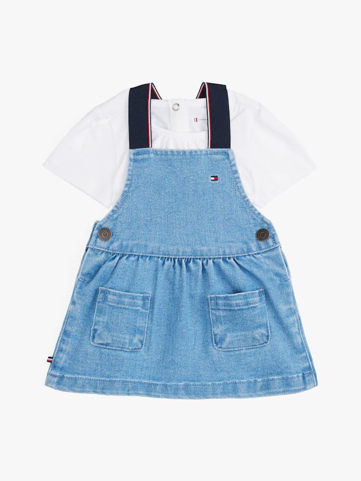 BABY DENIM PINAFORE DRESS AND T-SHIRT SET