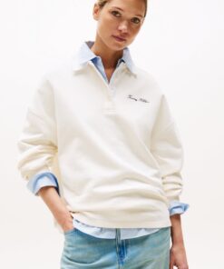 LOGO EMBROIDERY RELAXED PIQUE RUGBY SWEATSHIRT