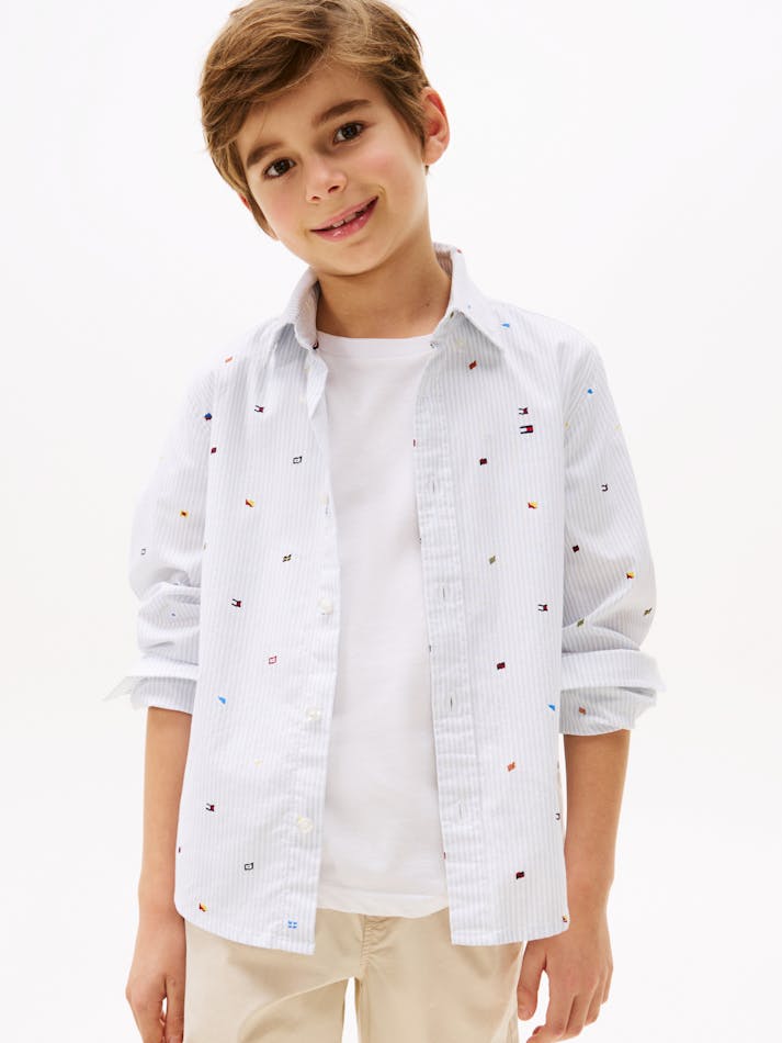 BOYS 8-16 ALL OVER FLAG PRINTED SHIRT