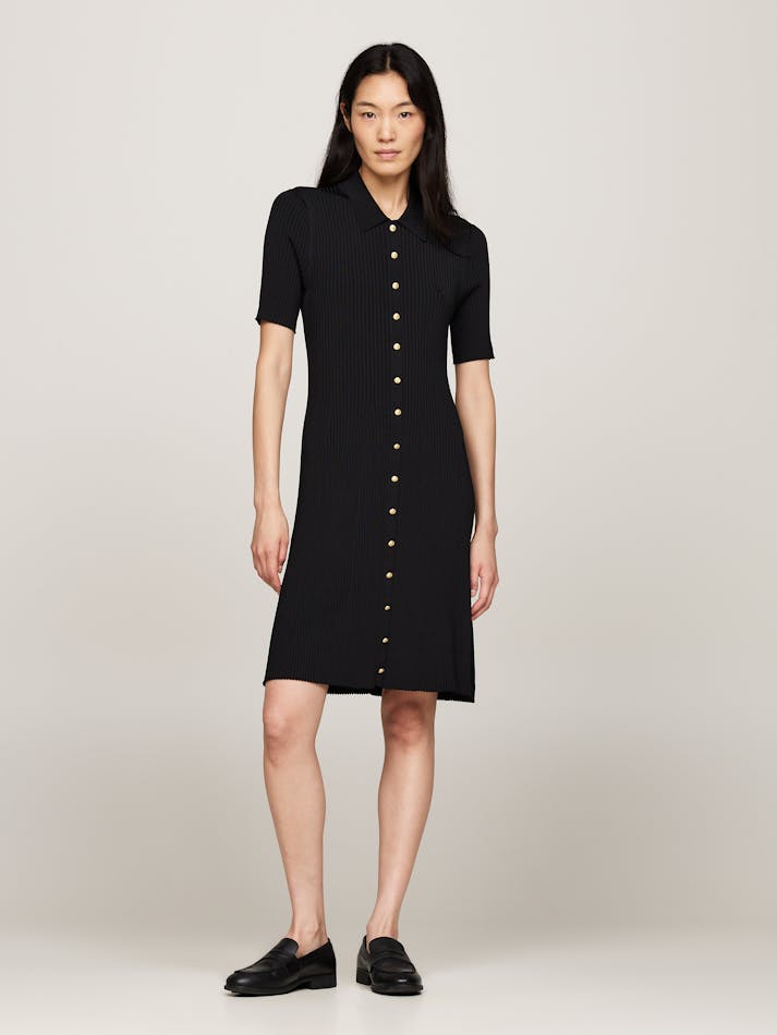 BUTTON-THRU MINI POLO DRESS