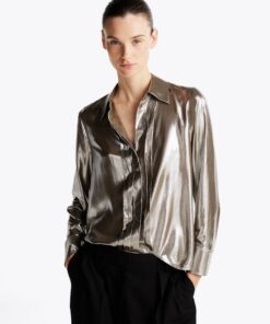 GOLD LAME PLEATED FRONT SHIRT